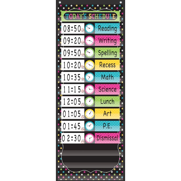 Teacher Created Resources Chalkboard Brights 14 Pocket Daily Schedule Pocket Chart, 13in x 34in 20752 - main
